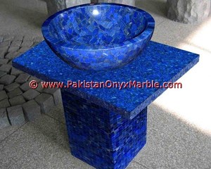 อ่างล้างหน้าหินกึ่งมีค่า Lapis Lazuli สีธรรมชาติอ่างล้างมือแบบหลุมเดียวก๊อกน้ำห้องครัวและห้องน้ำ - Product Image 1