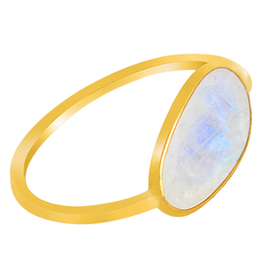 Anillo de Plata de Ley 925 con forma desigual, largo ovalado, arcoíris, piedra lunar, plata, anillo chapado en oro, joyería, anillo de moda para unisex. - Product Image 3