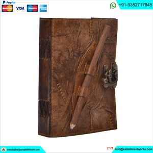 Diario de Color carbón en relieve de cuero genuino hecho a mano, cuaderno de escritura, libro de bocetos o diario con lápiz de madera y cerradura de Metal C - Product Image 2