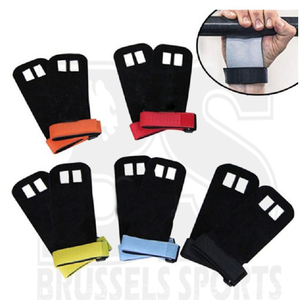 มือจับยกน้ำหนักยิมนาสติกฟิตเนสและการเพาะกายหนัง,มือจับโลโก้ที่กำหนดเองสีน้ำตาล - Product Image 2