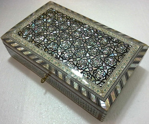 Boîte à bijoux en mosaïque égyptien, bibelot mère de la perle, boîte à bijoux en bois, J21 - Product Image 1