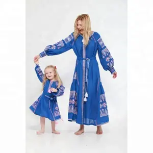 Groothandel Kerst Blue Kids Baby Girl Party Jurken Herfst/Lente Boutique Jurk Nieuwe Mode Persoonlijkheid Oekraïense Jurk