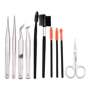 10 pièces pince à épiler professionnelle en acier inoxydable argenté Kit de greffe de cils et d'extension de sourcils avec outils de précision - Product Image 3