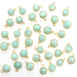 Pendentif lunette en argent sterling 925 naturel fait à la main Amazonite forme ronde plaqué or 14 carats et 18 carats avec caution pour la fabrication de bijoux - Product Image 3