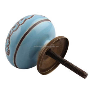 Perillas de cerámica de un solo orificio para armario, tiradores únicos de color turquesa, estilo de flor de hoja, manija de puerta, cajón de cocina, CK-1391 de 3,81 cm - Product Image 4