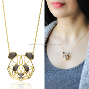 Jewelry Necklace 925 Sterling Silver Origami Panda Silver Necklaces Handmade Gold Plated Women's Pendant Necklaces - Product Image 3