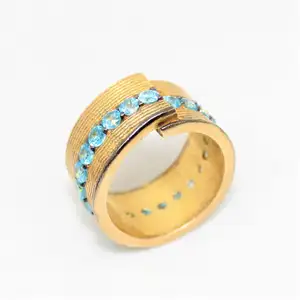新款无限系列镀金珠宝925纯银蓝色黄玉永恒戒指直接制造价格