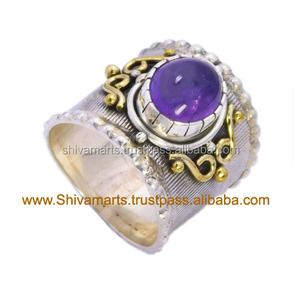 แหวนพลอยอเมทิสต์คุณภาพสูง925เครื่องประดับเงินสเตอร์ลิงทำด้วยมือเครื่องประดับเงินแฟนซีแหวน Vermeil นิรันดร์ - Product Image 2