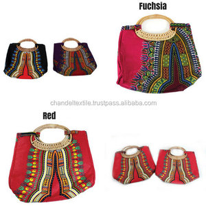Sac Dashiki sac à main100 % coton traditionnel Dashiki impression osier poignée sac pour femmes fabriqués à la main Dashiki sacs en gros - Product Image 2