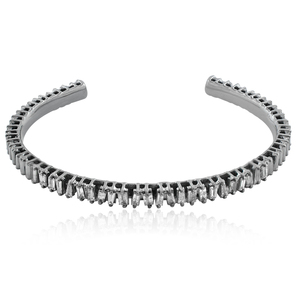 <b>Solid</b> 925 <b>Silver</b> Baguette Diamond Handmade Bangle <b>Bracelet</b> Jewelry - Product Image 4