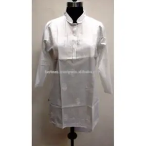 Indian Cotton White Chicken Embroidered Women Tunic Dress Handmade Lucknowi Chicken White Kurti Wholesaler