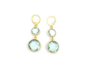 Aqua Quartz Gemstone Plaqué Or Forme Ronde Fait à la Main Ensemble de 5 Pièces Bijoux Cadeau pour Elle Boucles d'Oreilles - Product Image 1