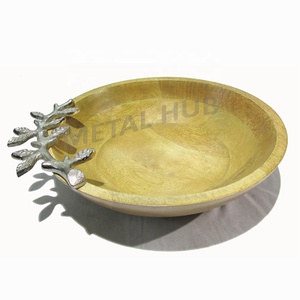 Ensemble de saladiers et de service écologiques Quantité en vrac pour les mariages Cadeaux Vaisselle en métal et en bois Bols à salade en bois de manguier - Product Image 1