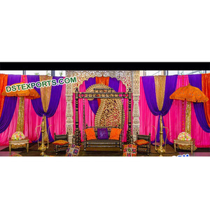 ชุดตกแต่งเวทีแบบชาวปากีสถาน Mehandi and Sangeet ชุดแต่งเวทีงานแต่งงานแบบเอเชียชุดเวทีทำมืองานแต่งงานแบบอินเดียอุปกรณ์ตกแต่งเวทีอินเทรนด์สหรัฐอเมริกา - Product Image 1