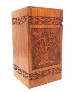 Caja de ataúd de madera de estilo americano/europeo antiguo, árbol conmemorativo grabado, urna de cremación para cenizas funerarias para adultos para almacenamiento - Product Image 1