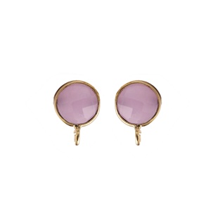 Boucles d'oreilles en pierre précieuse de calcédoine rose, forme ronde, plaqué or, fait à la main, connecteur de boucle, boucles d'oreilles, paires, fabrication de boucles d'oreilles, fourniture - Product Image 1