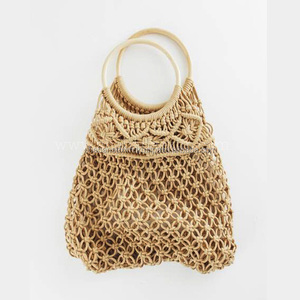 Sacs à main en coton de luxe Mode été 2019 Sac fourre-tout artisanal pour femmes Sac de shopping en macramé avec poignée en bois - Product Image 3
