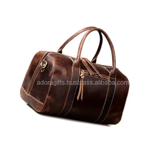 Leather bag for travel in pure leather material on wholesale with large compartment