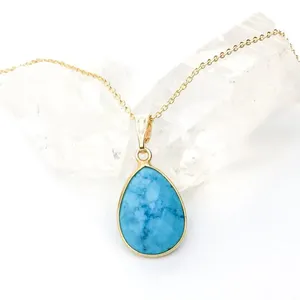 Turquoise Pear Faceted Bezel Pendant Necklace