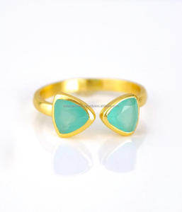 Gema de Calcedonia Aqua, anillos de oro vermeil de Plata de Ley 925 - Product Image 1