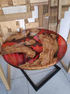 Indian Antique Round Red Epoxy River <b>Resin</b> Coffee <b>Table</b> - Product Image 3