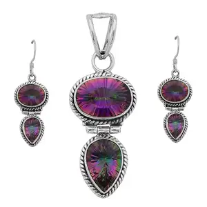 Huyền bí Topaz 925 sterling Silver Jewelry Set thời trang Chic hiện đại Xuất khẩu chất lượng mùa thu mùa thu mùa đông bán buôn Ấn Độ đồ trang sức