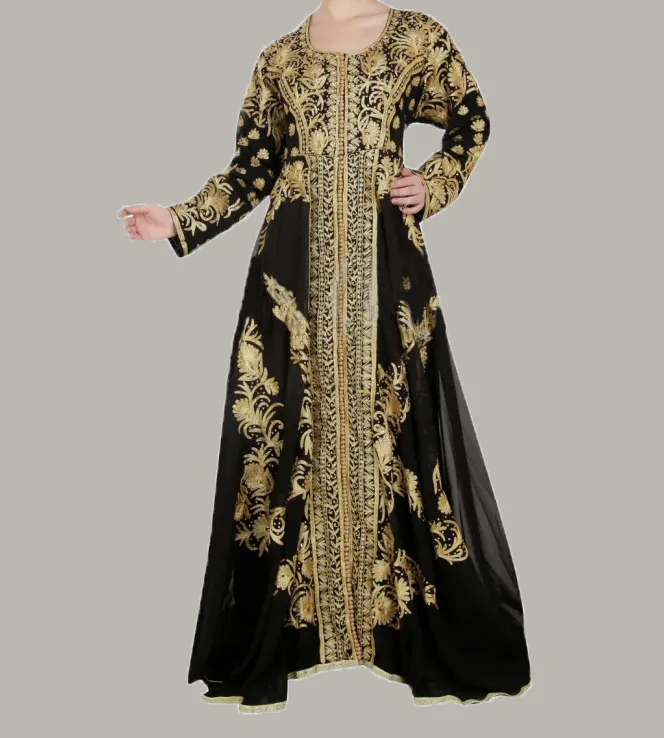 עבודת זארי מורכבים אמנות של אריגת אשכולות עשוי בסדר זהב זארי עם חרוזים עבודה ארוך מוסלמי לנכש ללבוש העבאיה