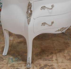 Wooden Furniture White SIlver Bombay <b>Cabinet</b> 2 <b>Drawers</b> French Style - Product Image 4