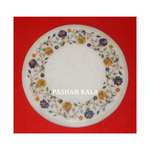 Indian Supplier <b>White</b> Marble <b>Round</b> Inlay <b>Table</b> Top - Product Image 1