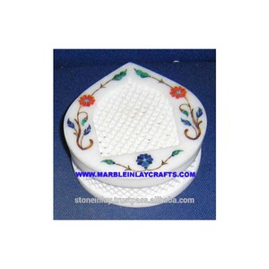 Incrustación de mármol hecha a mano, caja de pastillas decorativas - Product Image 1