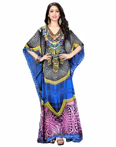 Multi-Cor De Cetim De Seda das mulheres Digital Impresso Kaftan Elegante/Smart Desgaste Kaftan/Estilo Kaftan