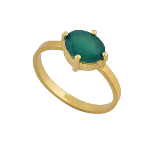 อัญมณีโอนิกซ์สีเขียวรูปไข่แข็ง925แหวนดีไซเนอร์ชุบทองแหวนแฟชั่นสำหรับเป็นของขวัญแต่งงาน - Product Image 1