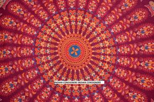 Floor <b>Cushion</b> <b>Cover</b> Cotton Puff Peacock Mandala Bohemian Home Decor 32 Inch Multiple Color Pouffe By Indian Consigners - Product Image 6