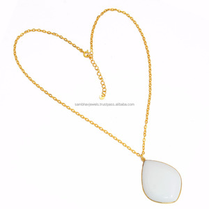 Classique 925 argent Sterling naturel blanc calcédoine plaqué or perles chaîne collier Style Vintage pour cadeau de mariage femmes - Product Image 2