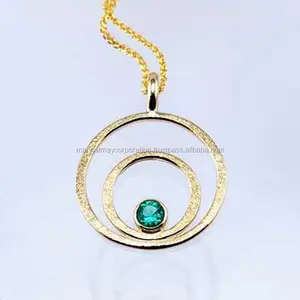 Belle fête porter bijoux Double cercle argent plaqué or pendentif avec petit vert Onyx gemmes pendentif pour cadeau de la Saint-Valentin