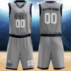 Vente en gros de maillots et shorts de basket-ball réversibles personnalisés Ensembles d'uniformes en tissu à mailles pour jeunes et adultes avec logo brodé Style - Product Image 4