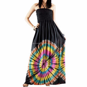 NAPAT ชุดเดรสเข้ารูปโชว์ไหล่เซ็กซี่สำหรับผู้หญิง,ชุดกระโปรงคล้องคอพิมพ์ลายมัดย้อมด้านหน้าเปิดไหล่สำหรับฤดูร้อน - Product Image 3