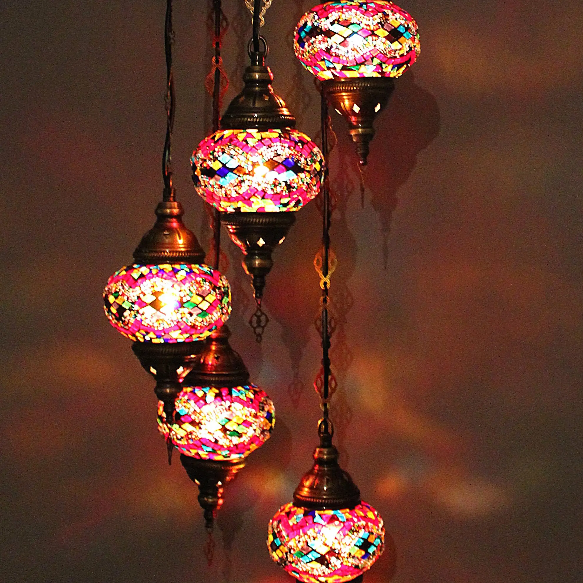 Traditional Turkish Mosaic Glass Chandelier with 5 Pieces No 2 Shades