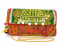 Bolso de Mano Estilo Vintage Tribal Banjara Indio - Bolsos de Mano Bordados Vintage con Espejo - Bolso de Flecos de Cuero Estilo Hippie