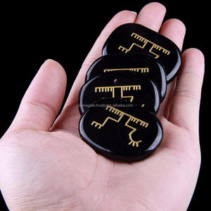 4 Uds. Piedras planas de cuarzo obsidiana negra talladas Feng Shui Reiki curación piedras preciosas semipreciosas grabadas Chakra Palma Gapaldur - Product Image 3