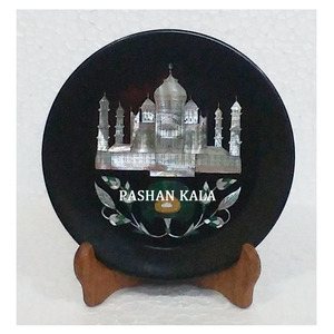 Belle plaque d'incrustation de marbre noir avec pierre de vadrouille Taj Mahal Design - Product Image 1