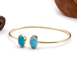 Blue Chalcedony Gemstone Gold Plated <b>Adjustable</b> Bangle <b>Bracelet</b> Fashion Jewelry <b>Bracelets</b> Open Cuff Bangles Jewelry - Product Image 2