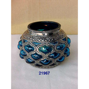 Meilleure qualité top vente le plus en demande argent laiton bleu verre photophore support votif - Product Image 1