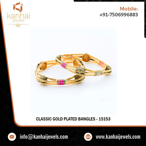 Wholesaler and Manufacturer Classic Gold Plated 2 Pc Antique <b>Bangles</b> 15153_Ruby for Ladies in Fashion Jewellery - Product Image 2