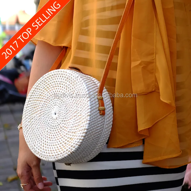 Export Rattan Round Bag Lederband Low MOQ Mix Modell Akzeptierte Frauen Rattan Handtaschen 2020