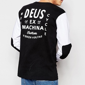 T-shirt manches longues col ras du cou pour hommes,, Ultra mode, coupe irrégulière, contrastée, dos imprimé avec tissu en jersey doux au toucher - Product Image 2