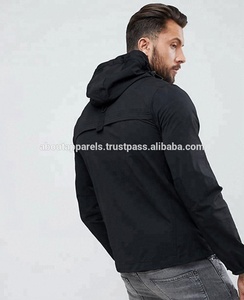 Chaqueta cortavientos ligera para hombre, cortavientos impermeable, 100% poliéster, lisa, blanca, barata, con cremallera completa, negra - Product Image 2
