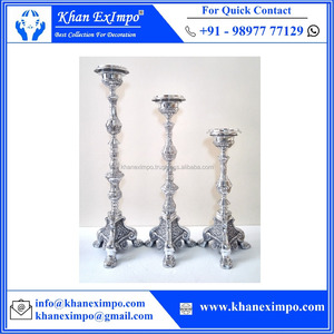 Soporte de Pilar barroco plateado de metal de aluminio hecho a mano con acabado de níquel y diseño en relieve para decoración de bodas - Product Image 3