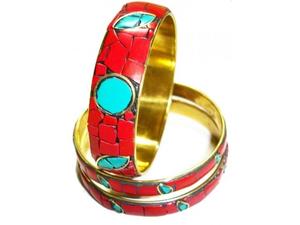 Multicolour Handcrafted <b>Beaded</b> Brass Bangle <b>Set</b> - Product Image 3