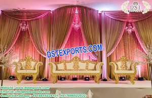 ชุดโซฟางานแต่งงานสไตล์เอเชีย ปี 2018 โมเดิร์น ชุบทอง ลายดอกไม้แกะสลักไม้ น้ำหนักเบา ขนาดสั่งทำได้ โซฟาสองที่นั่ง - Product Image 5